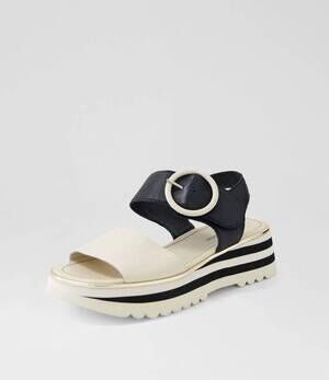 NEW DJANGO & JULIETTE women's harlows platform sandal in milk-black leather